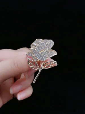 Luxury Fully Rhinestoned Golden Flower Brooch/Pin